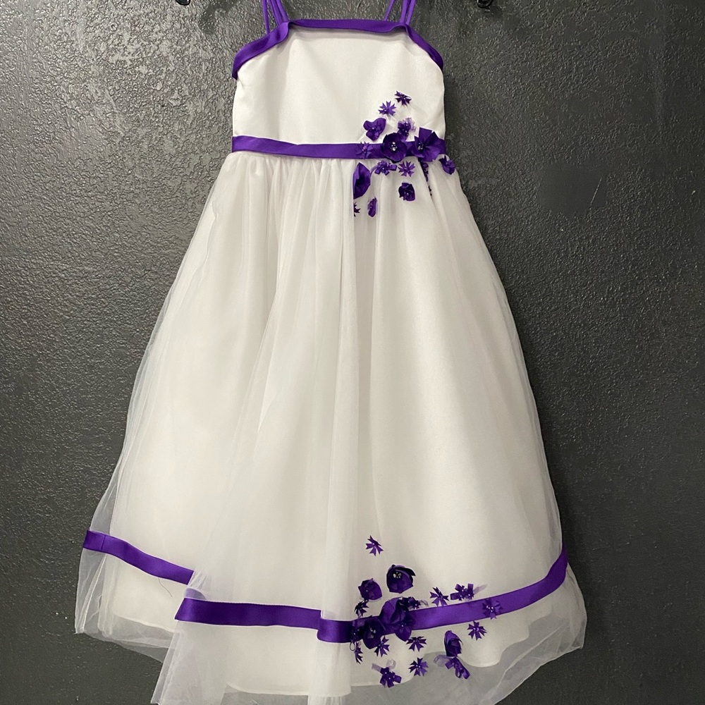 Alfred Angelo 6667 Flower Girl Dress.  Purple & White